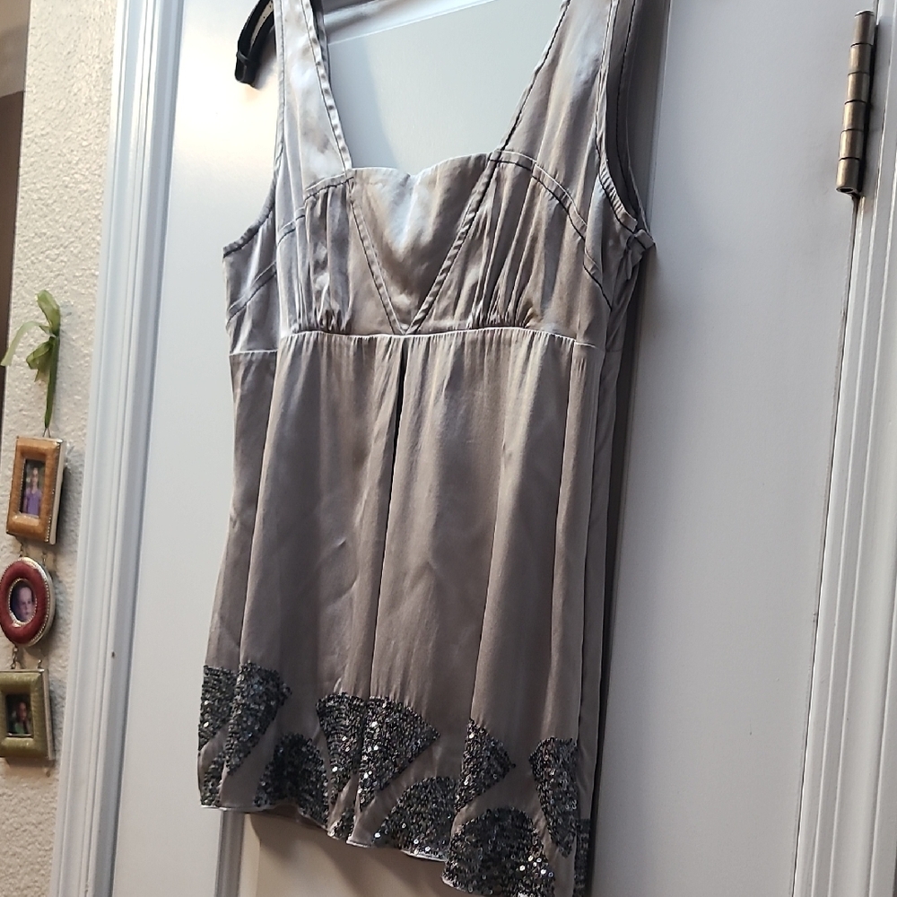 BEBE! Silver Silk Beaded Top. Stunning. Size M. Worn Once.